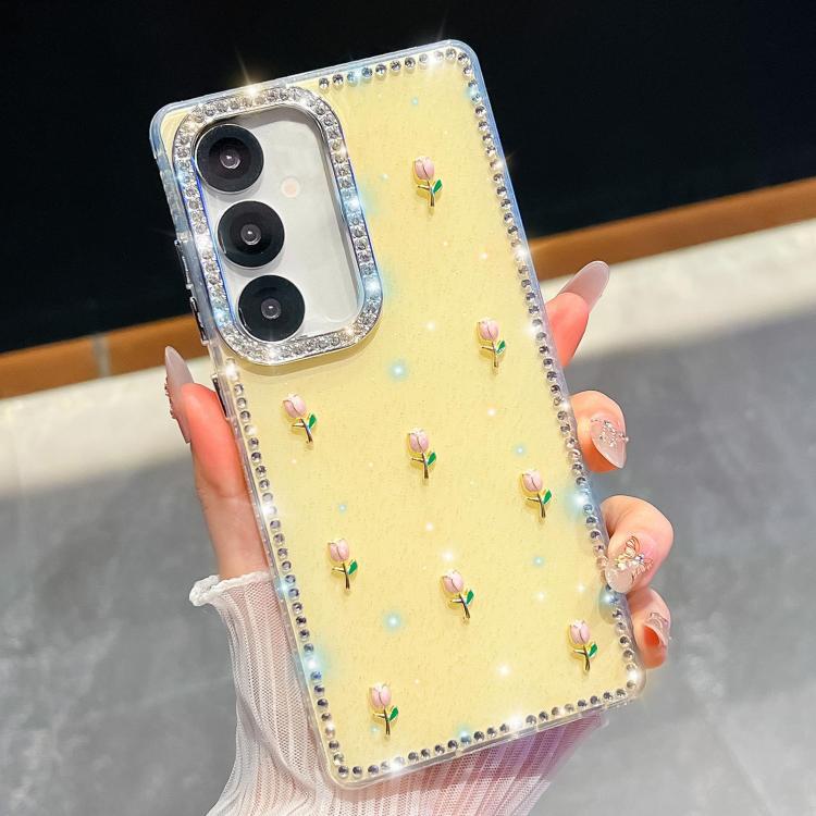 For Samsung Galaxy A17 5G Rhinestone Glitter 3D Tulip Four-Corner Shockproof Phone Case