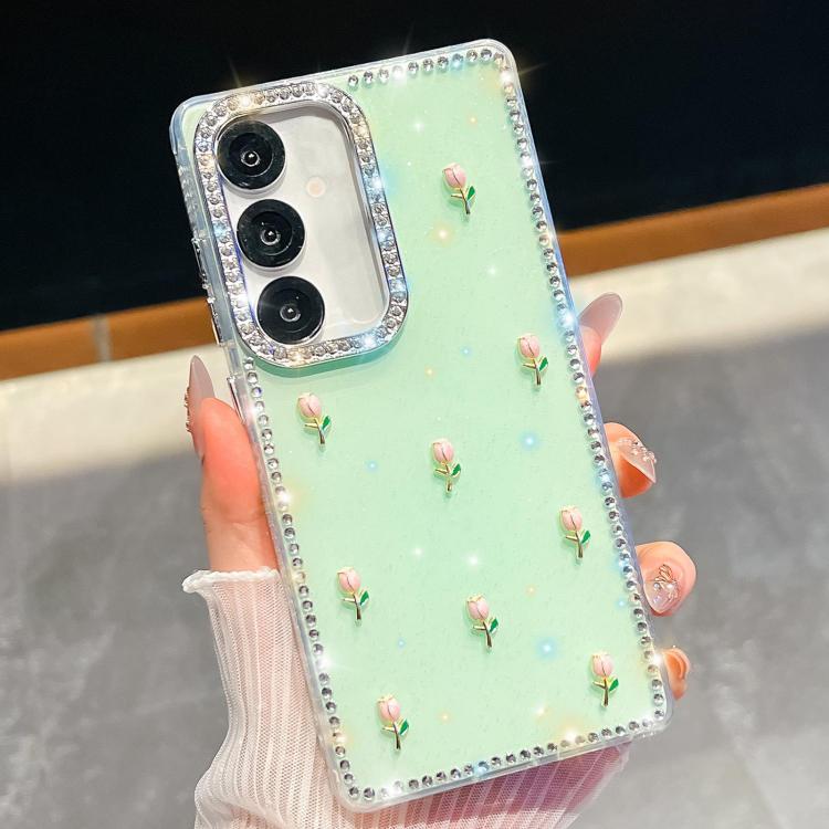 For Samsung Galaxy A35 5G Rhinestone Glitter 3D Tulip Four-Corner Shockproof Phone Case