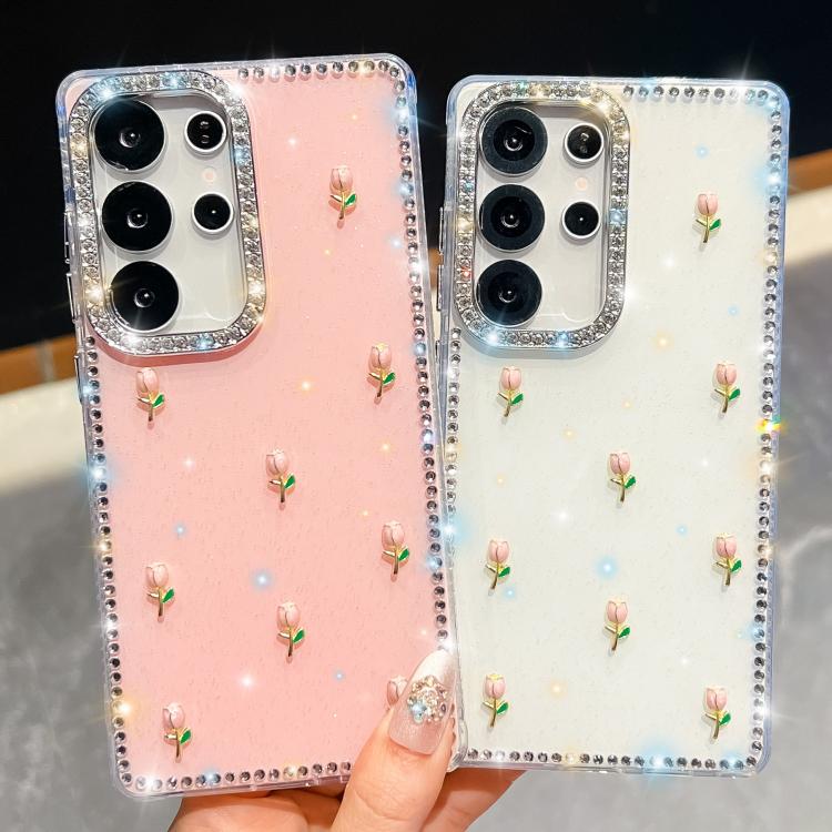 For Samsung Galaxy A56 5G Rhinestone Glitter 3D Tulip Four-Corner Shockproof Phone Case