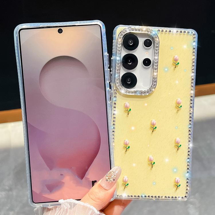 For Samsung Galaxy A26 5G Rhinestone Glitter 3D Tulip Four-Corner Shockproof Phone Case