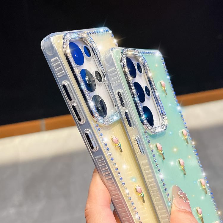 For Samsung Galaxy A56 5G Rhinestone Glitter 3D Tulip Four-Corner Shockproof Phone Case