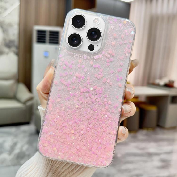 For iPhone 16 Pro Max Sequins Glitter Gradient Epoxy TPU Phone Case
