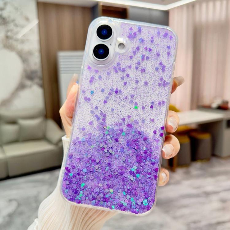 For iPhone 16 Plus Sequins Glitter Gradient Epoxy TPU Phone Case