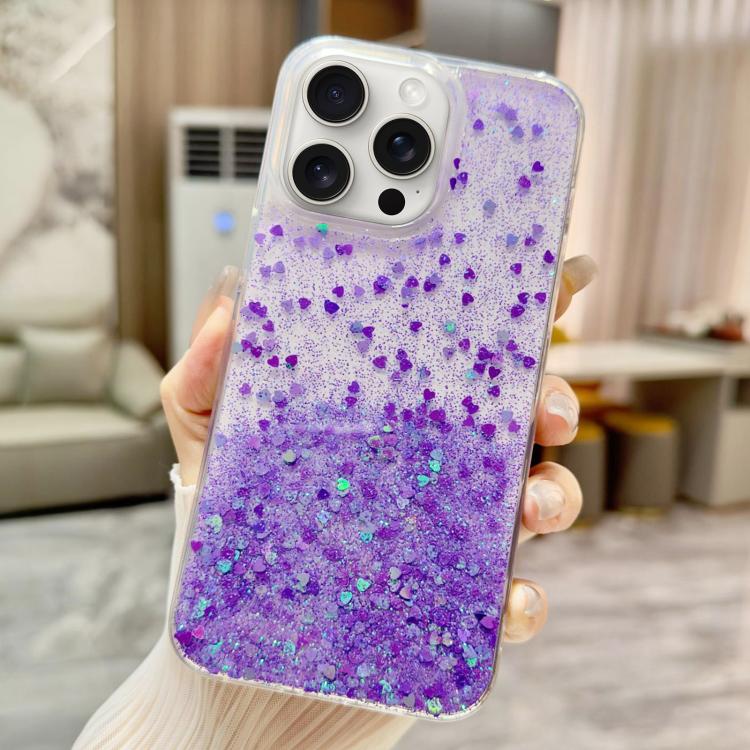 For iPhone 15 Pro Max Sequins Glitter Gradient Epoxy TPU Phone Case