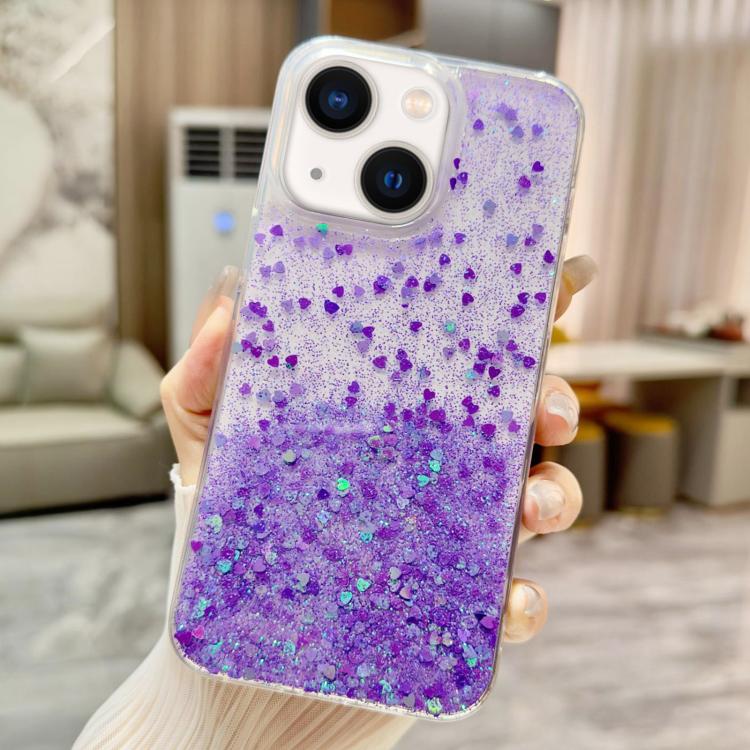 For iPhone 14 Sequins Glitter Gradient Epoxy TPU Phone Case