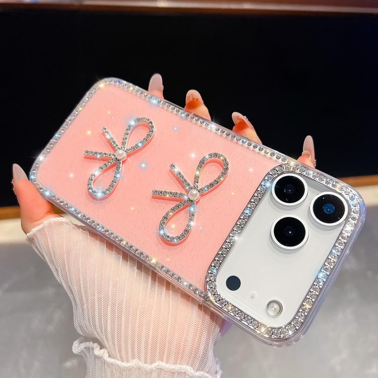 For iPhone 17 Pro Max Diamond Glitter Dual Bow-knot Shockproof Phone Case