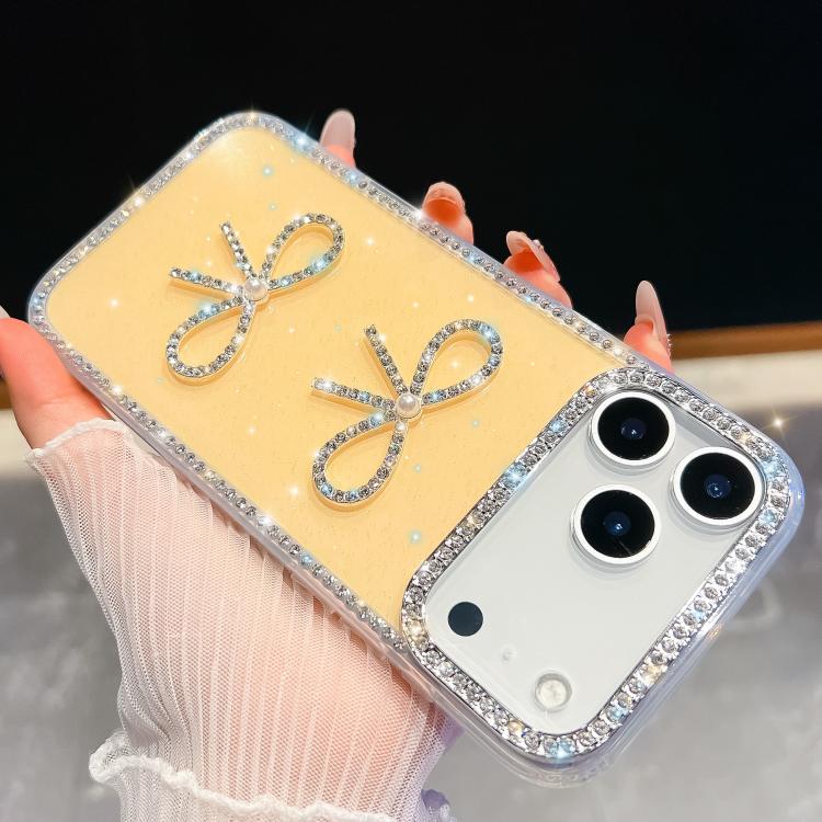 For iPhone 17 Pro Max Diamond Glitter Dual Bow-knot Shockproof Phone Case