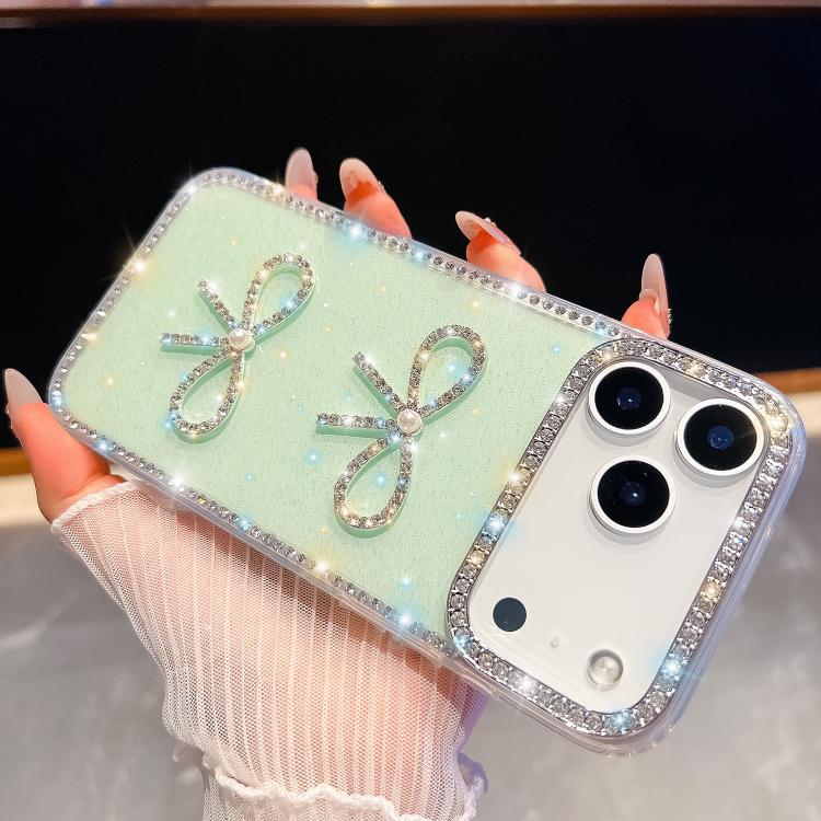 For iPhone 17 Pro Max Diamond Glitter Dual Bow-knot Shockproof Phone Case