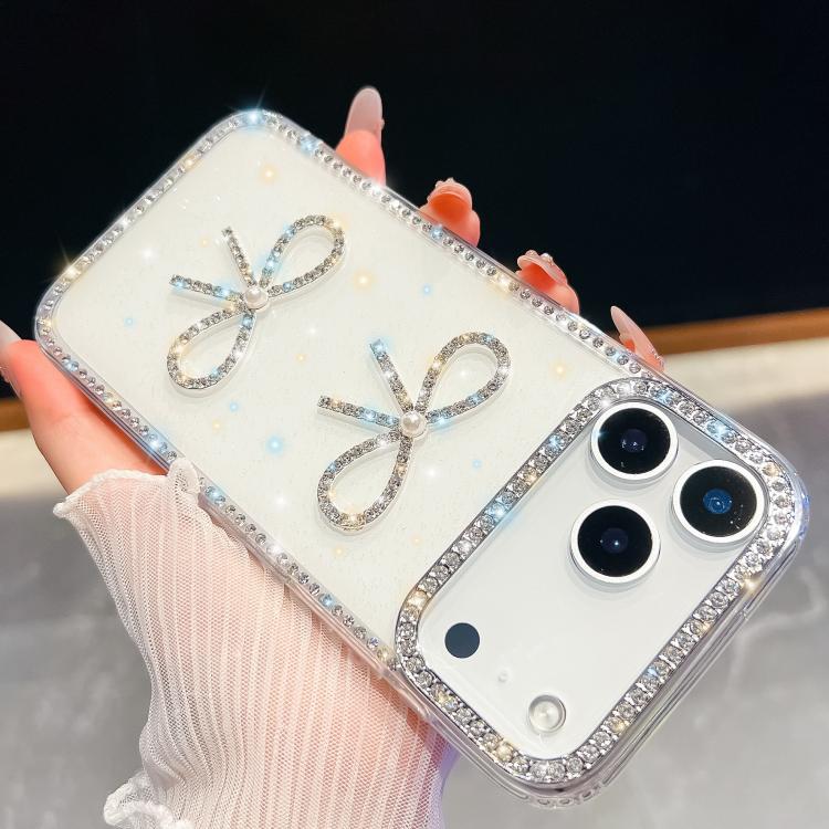 For iPhone 17 Pro Max Diamond Glitter Dual Bow-knot Shockproof Phone Case