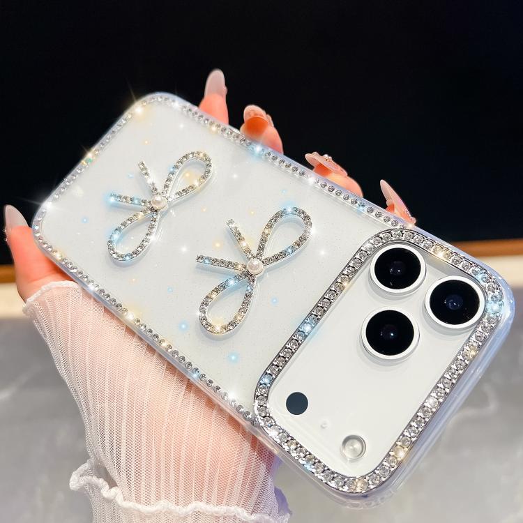 For iPhone 17 Pro Max Diamond Glitter Dual Bow-knot Shockproof Phone Case