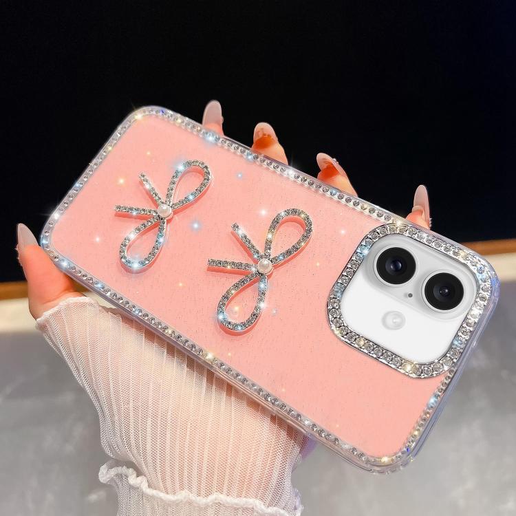 For iPhone 17 Diamond Glitter Dual Bow-knot Shockproof Phone Case