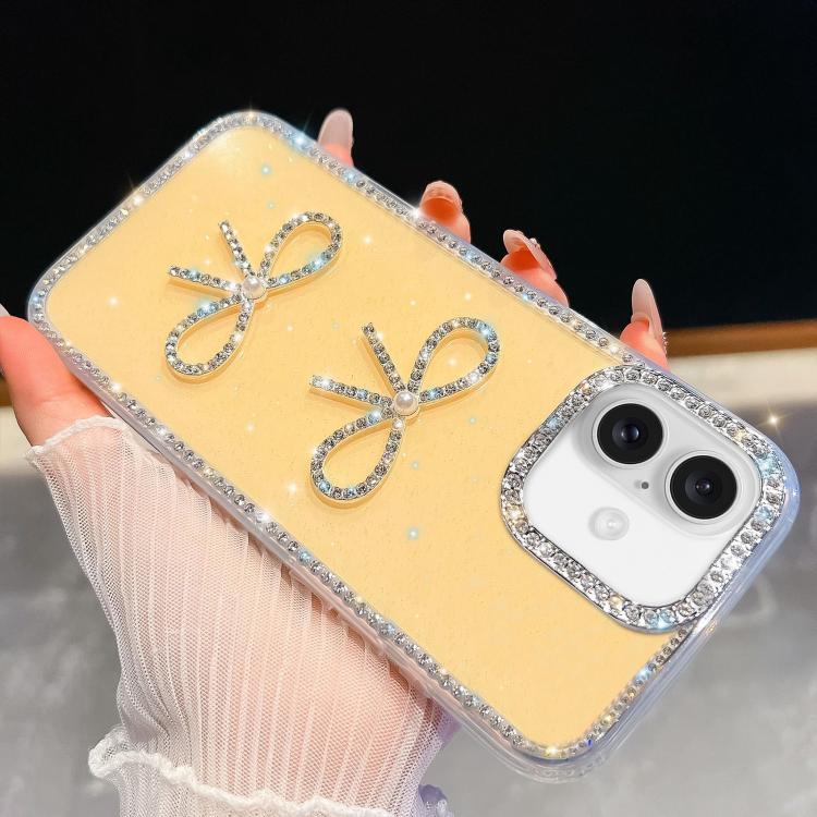 For iPhone 17 Diamond Glitter Dual Bow-knot Shockproof Phone Case