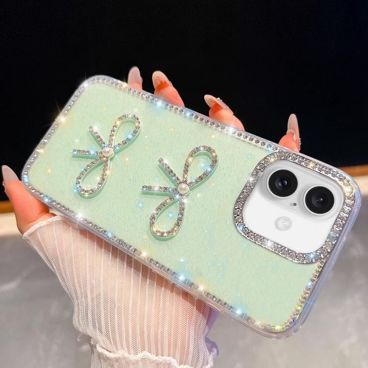 For iPhone 17 Diamond Glitter Dual Bow-knot Shockproof Phone Case