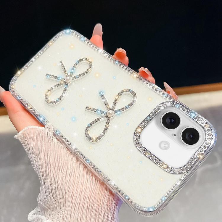 For iPhone 16  Diamond Glitter Dual Bow-knot Shockproof Phone Case