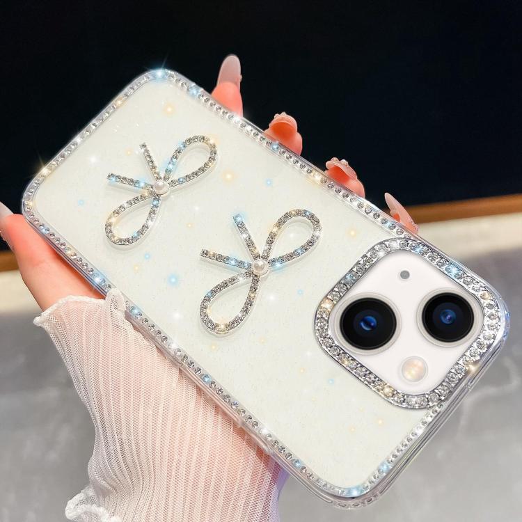 For iPhone 15 Diamond Glitter Dual Bow-knot Shockproof Phone Case