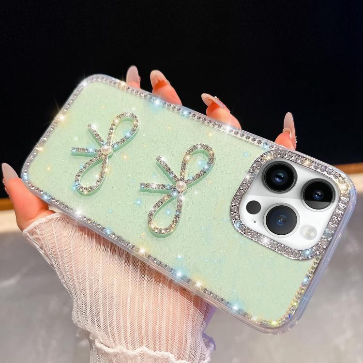 For iPhone 14 Pro Max Diamond Glitter Dual Bow-knot Shockproof Phone Case