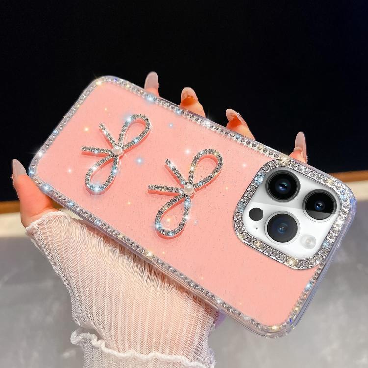 For iPhone 13 Pro Diamond Glitter Dual Bow-knot Shockproof Phone Case