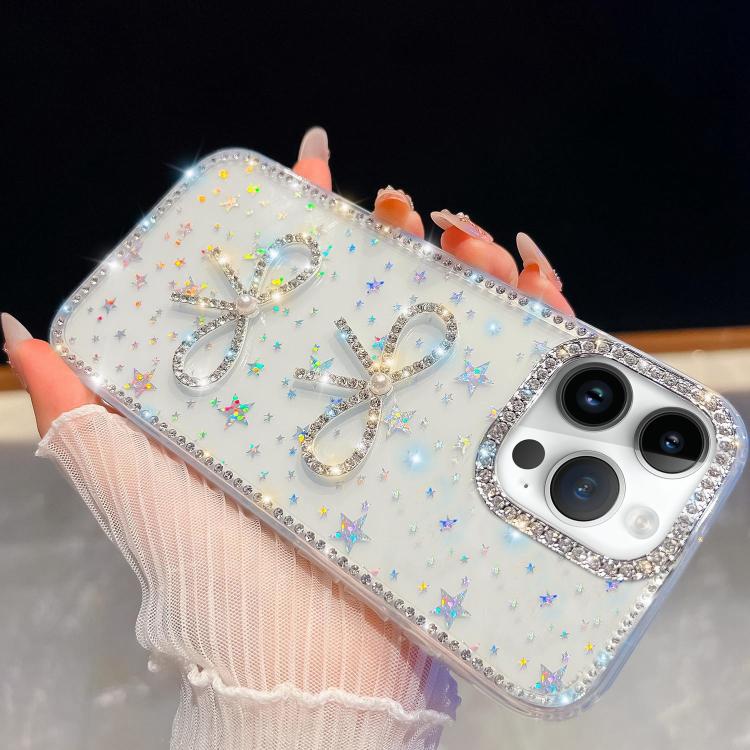 For iPhone 13 Pro Diamond Glitter Dual Bow-knot Shockproof Phone Case