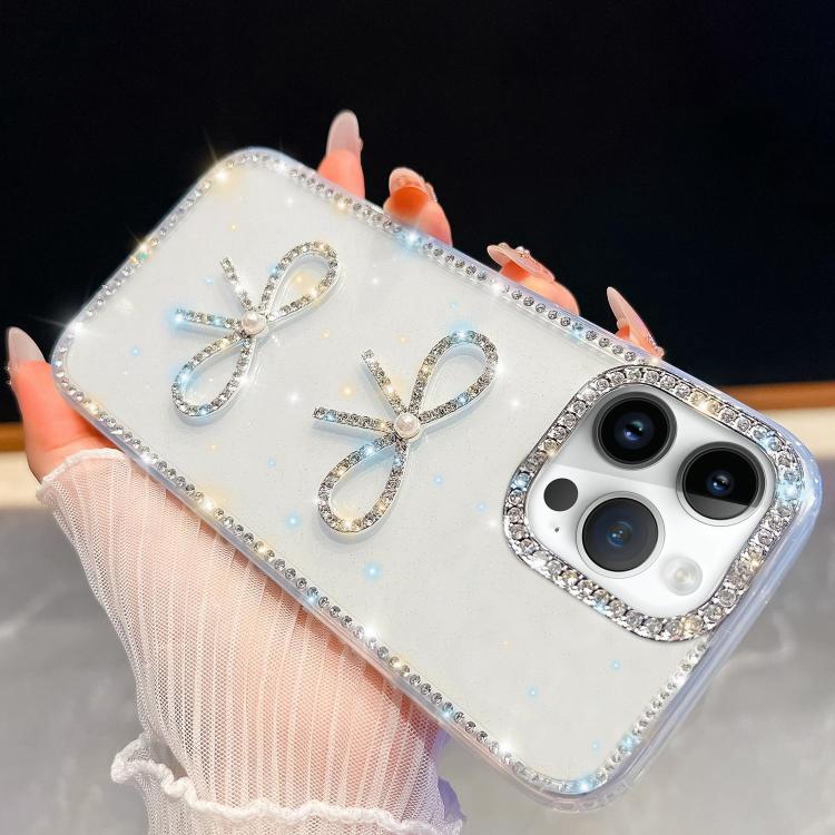 For iPhone 13 Pro Diamond Glitter Dual Bow-knot Shockproof Phone Case