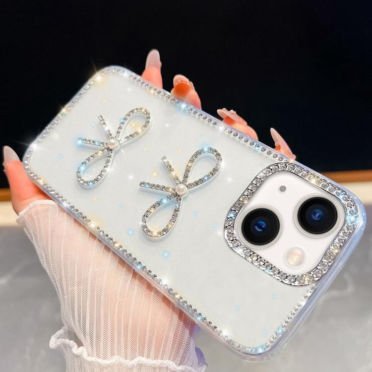 For iPhone 13 Diamond Glitter Dual Bow-knot Shockproof Phone Case