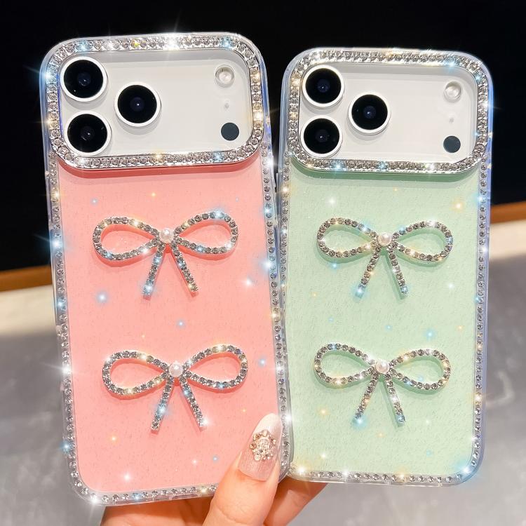 For iPhone 17 Pro Max Diamond Glitter Dual Bow-knot Shockproof Phone Case