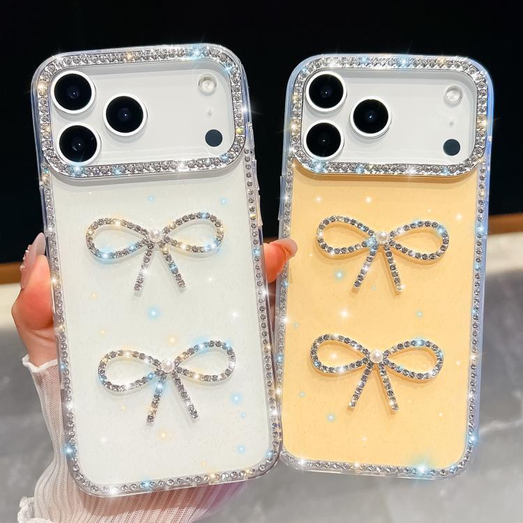 For iPhone 13 Diamond Glitter Dual Bow-knot Shockproof Phone Case