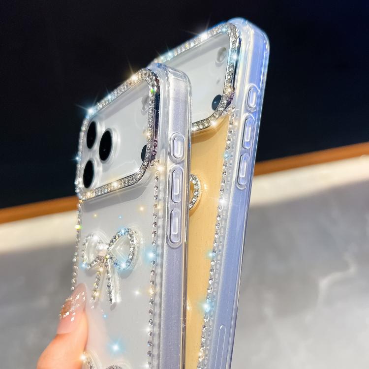 For iPhone 14 Pro Max Diamond Glitter Dual Bow-knot Shockproof Phone Case