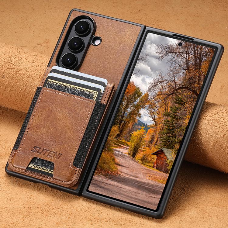 For Samsung Galaxy Z Fold7 Suteni H03 Oil Wax Leather Wallet Stand Back Phone Case