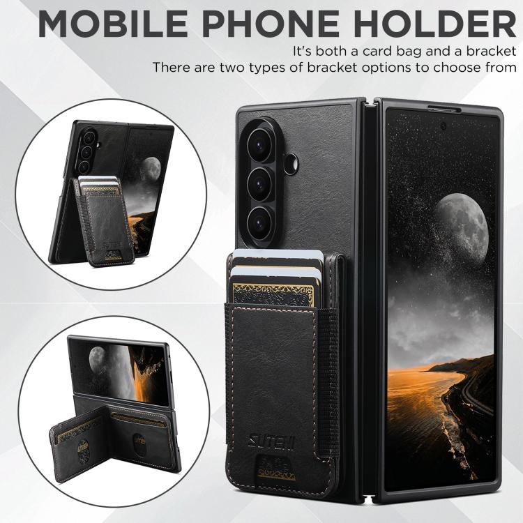 For Samsung Galaxy Z Fold6 Suteni H03 Oil Wax Leather Wallet Stand Back Phone Case