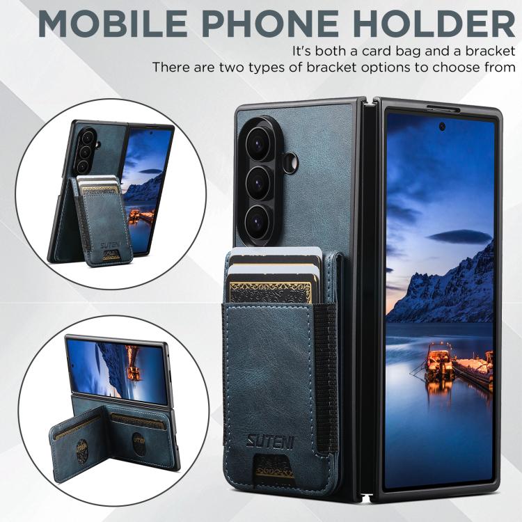For Samsung Galaxy Z Fold6 Suteni H03 Oil Wax Leather Wallet Stand Back Phone Case