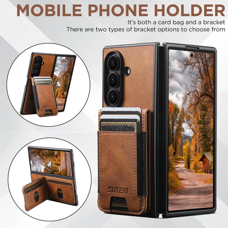 For Samsung Galaxy Z Fold5 Suteni H03 Oil Wax Leather Wallet Stand Back Phone Case