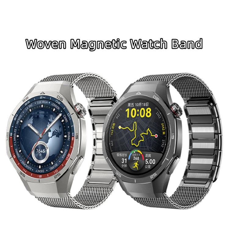For Huawei Watch GT 5 Pro 46mm Magnetic Woven I-Shaped Stainless Steel Watch Band