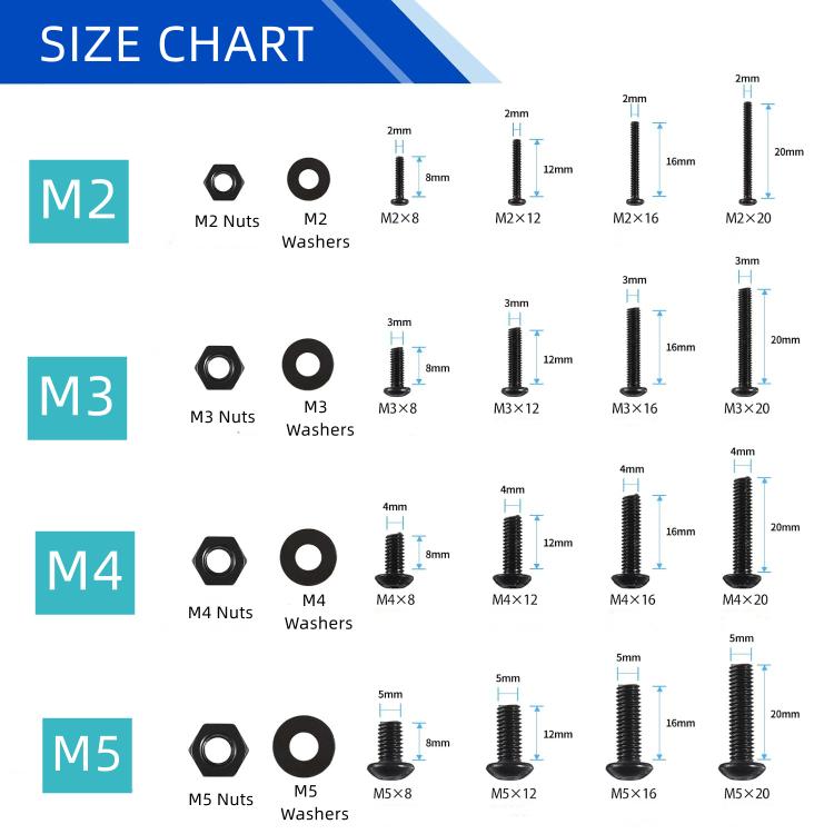 Hexagon Flat Head Bolts Nuts + Washers Alloy Steel Class 10.9, With Hexagon Wrench  - M2-M5