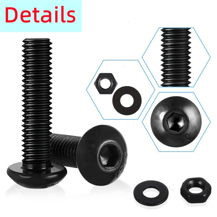 Hexagon Flat Head Bolts Nuts + Washers Alloy Steel Class 10.9, With Hexagon Wrench  - M2-M5