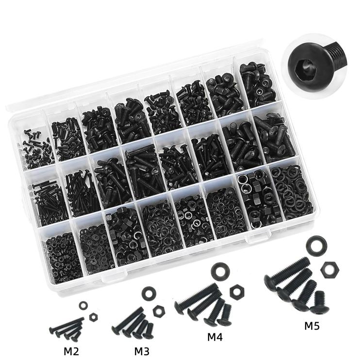 Hexagon Flat Head Bolts Nuts + Washers Alloy Steel Class 10.9, With Hexagon Wrench  - M2-M5