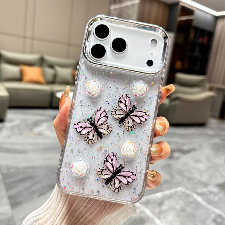 For iPhone 17 Pro Max Glitter 3D Butterfly TPU Phone Case