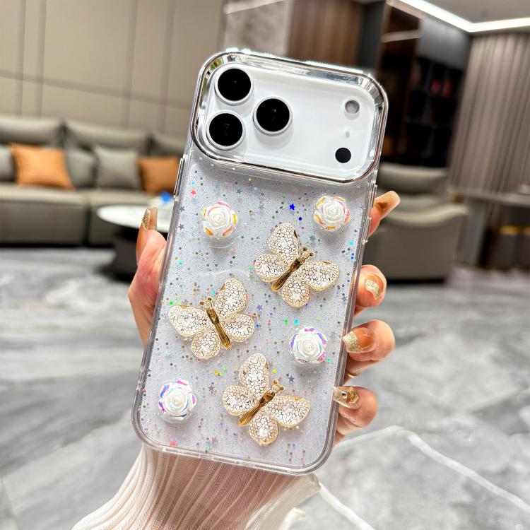 For iPhone 17 Pro Max Glitter 3D Butterfly TPU Phone Case