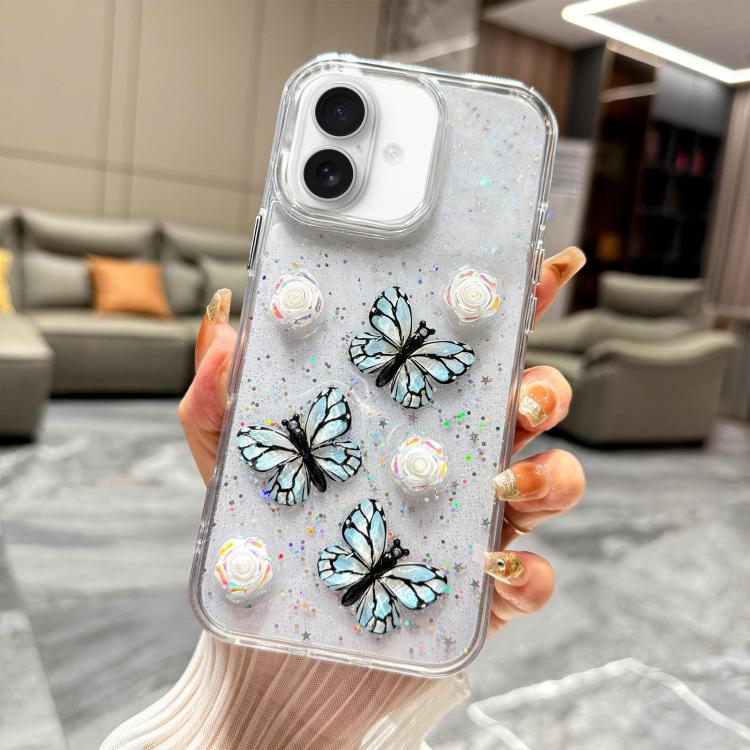 For iPhone 17 Glitter 3D Butterfly TPU Phone Case