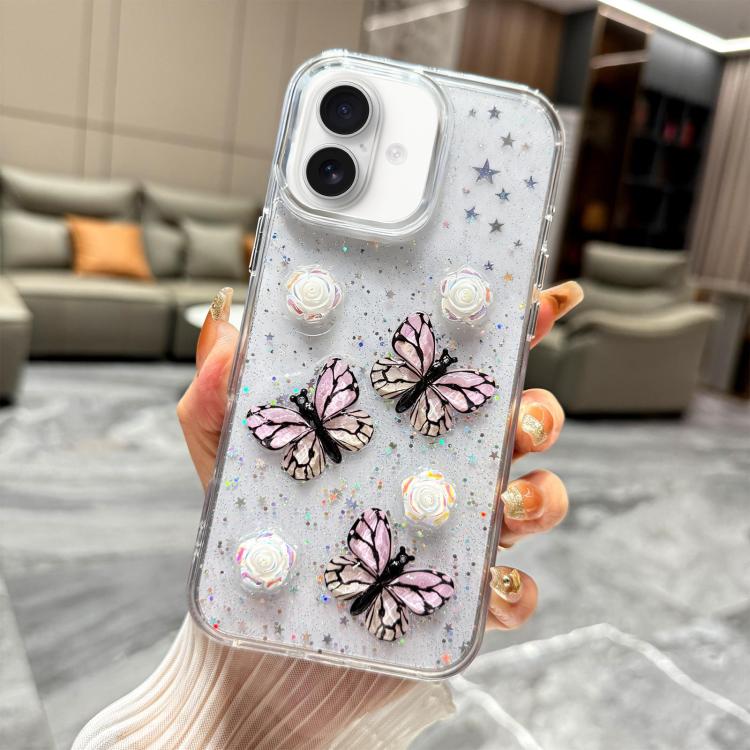 For iPhone 17 Glitter 3D Butterfly TPU Phone Case
