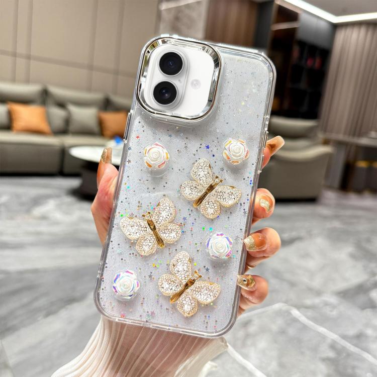 For iPhone 17 Glitter 3D Butterfly TPU Phone Case