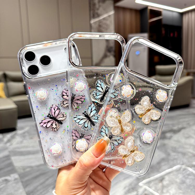 For iPhone 17 Glitter 3D Butterfly TPU Phone Case