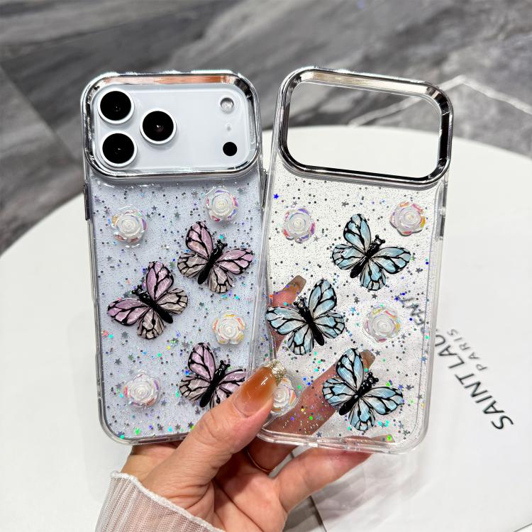 For iPhone 17 Pro Max Glitter 3D Butterfly TPU Phone Case