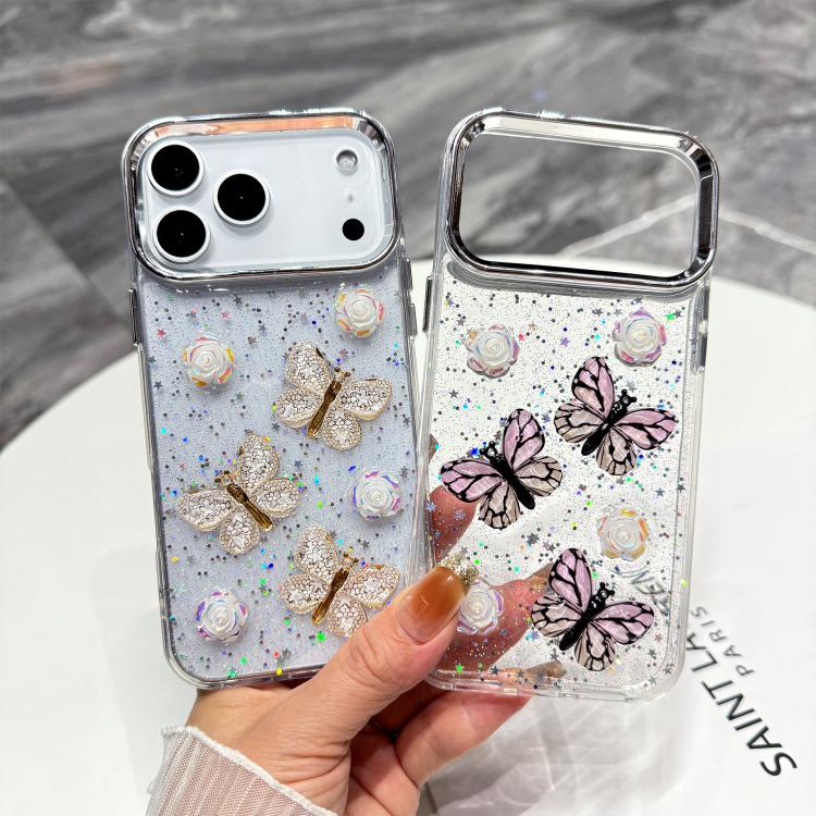 For iPhone 17 Pro Max Glitter 3D Butterfly TPU Phone Case
