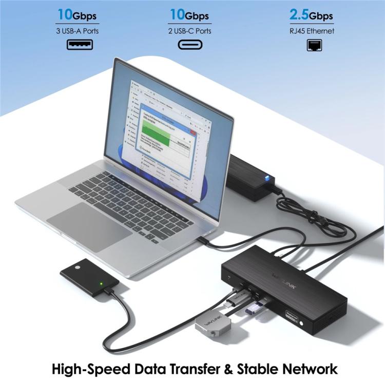 WAVLINK UG75PD5-3H2D2 For Mac M1 / M2 / M3 / M4 / Windows DisplayLink-7400 Docking Station, Plug:UK Plug