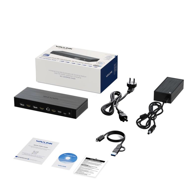 WAVLINK UG75PD5-3H2D2 For Mac M1 / M2 / M3 / M4 / Windows DisplayLink-7400 Docking Station, Plug:UK Plug