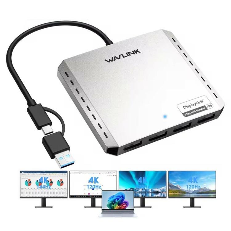 WAVLINK UG7501D 85W Upstream Charging 4 DP Converter 4K / 8K Display Adapter