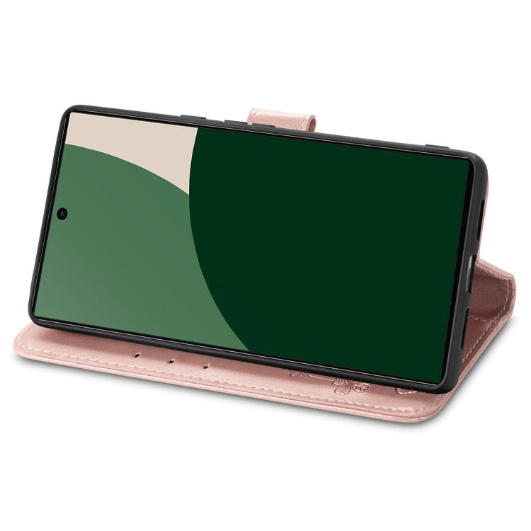 For iPhone 17 Pro Four-leaf Clasp Embossed Buckle Leather Phone Case