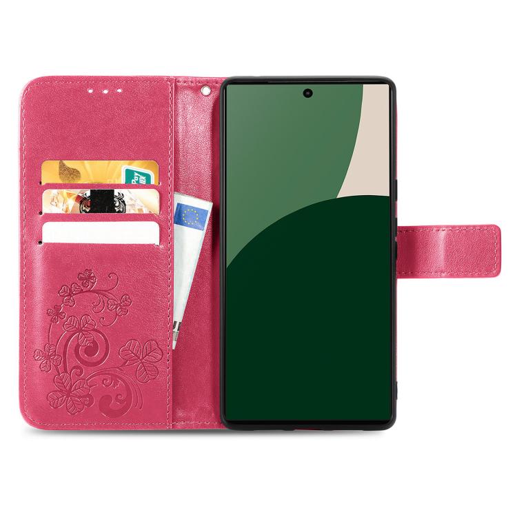 For iPhone 17 Pro Four-leaf Clasp Embossed Buckle Leather Phone Case