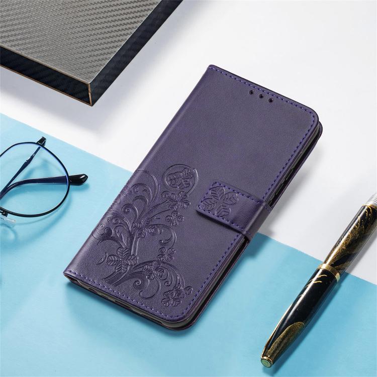For iPhone 17 Pro Four-leaf Clasp Embossed Buckle Leather Phone Case