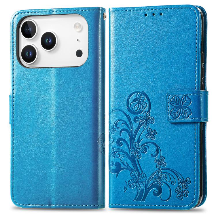 For iPhone 17 Pro Four-leaf Clasp Embossed Buckle Leather Phone Case